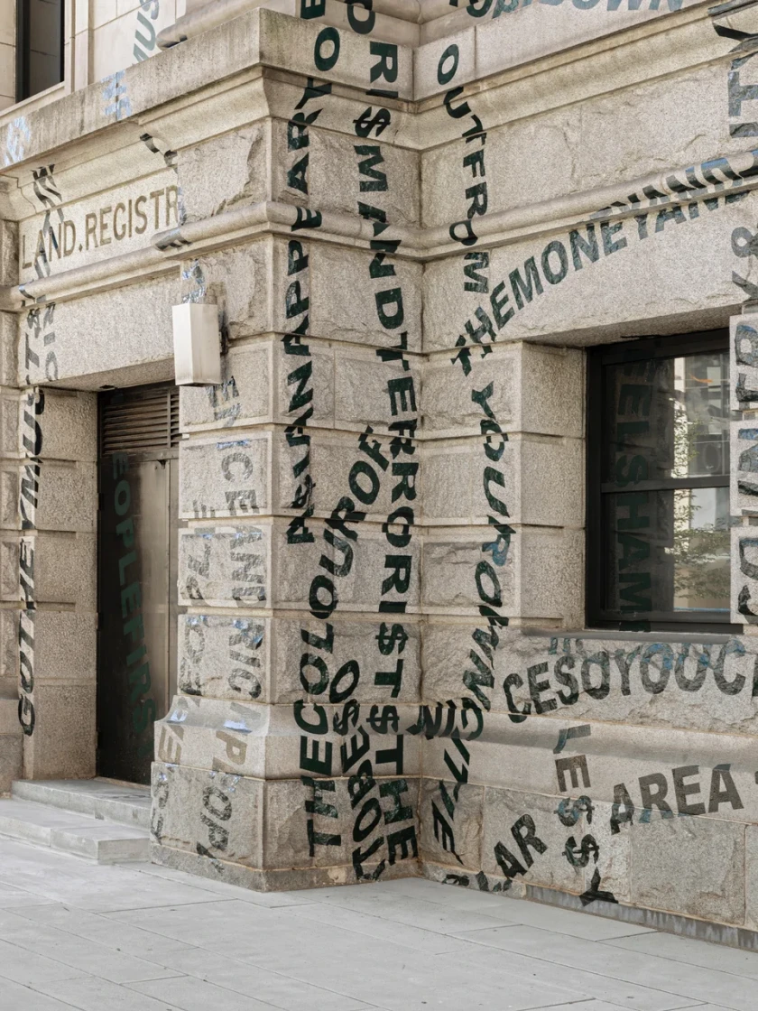 EITHER / OR, 2017, site-specific installation Onsite, Vancouver Art Gallery Howe Street facade, September 22, 2017 to March 4, 2018